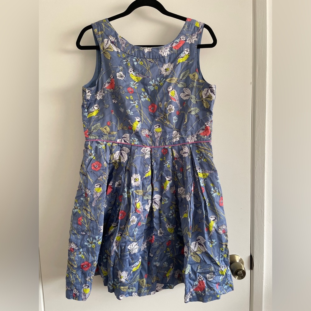 Johnnie B Girl’s Floral and Bird Design Blue Sleeveless Dress